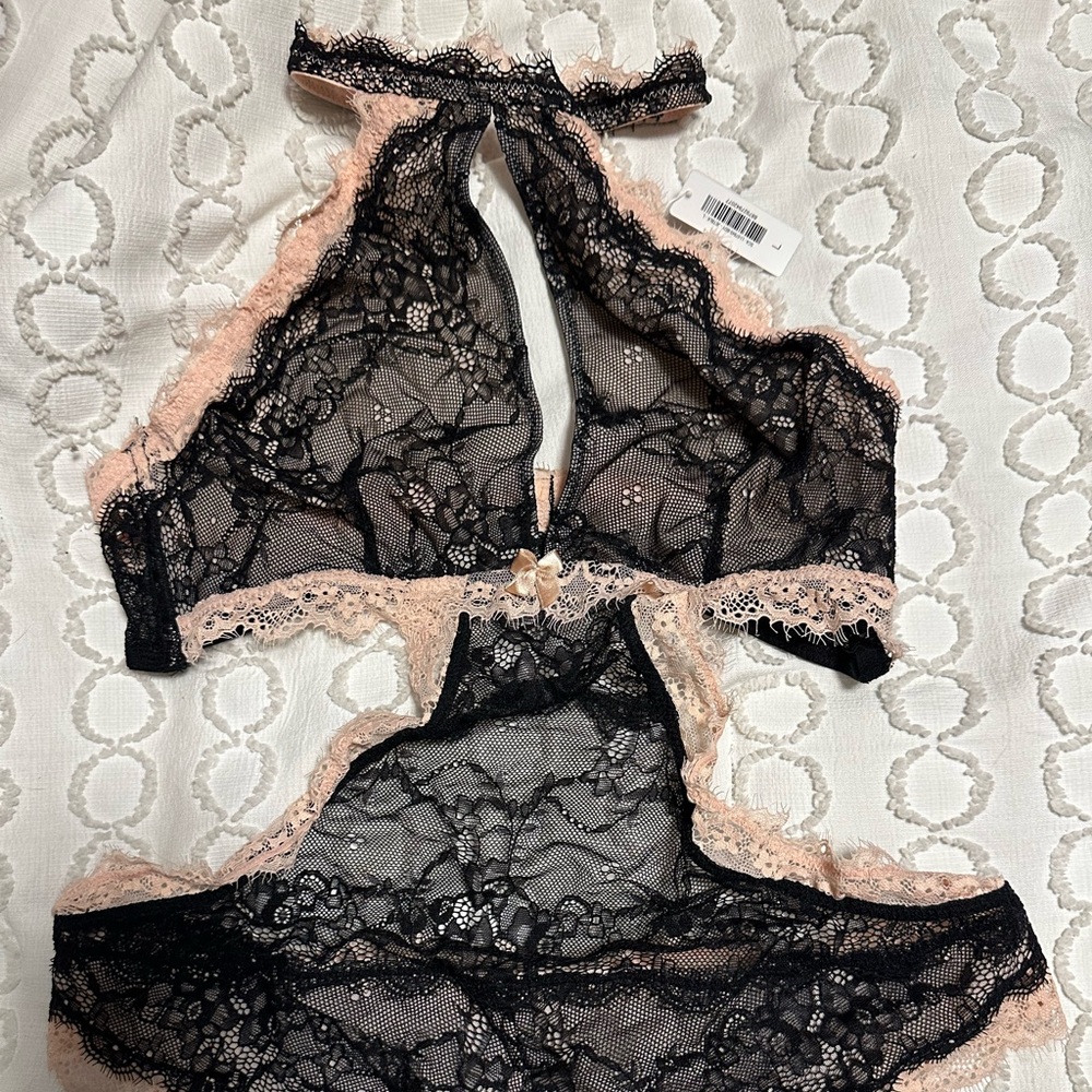 Adore Me Black and Pink Lace Bra